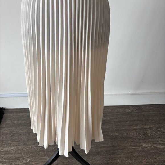 H&M Women’s Pleated Midi Skirt Beige Semi Sheer Size XS Preppy Capsule Neutrals - Picture 4 of 14